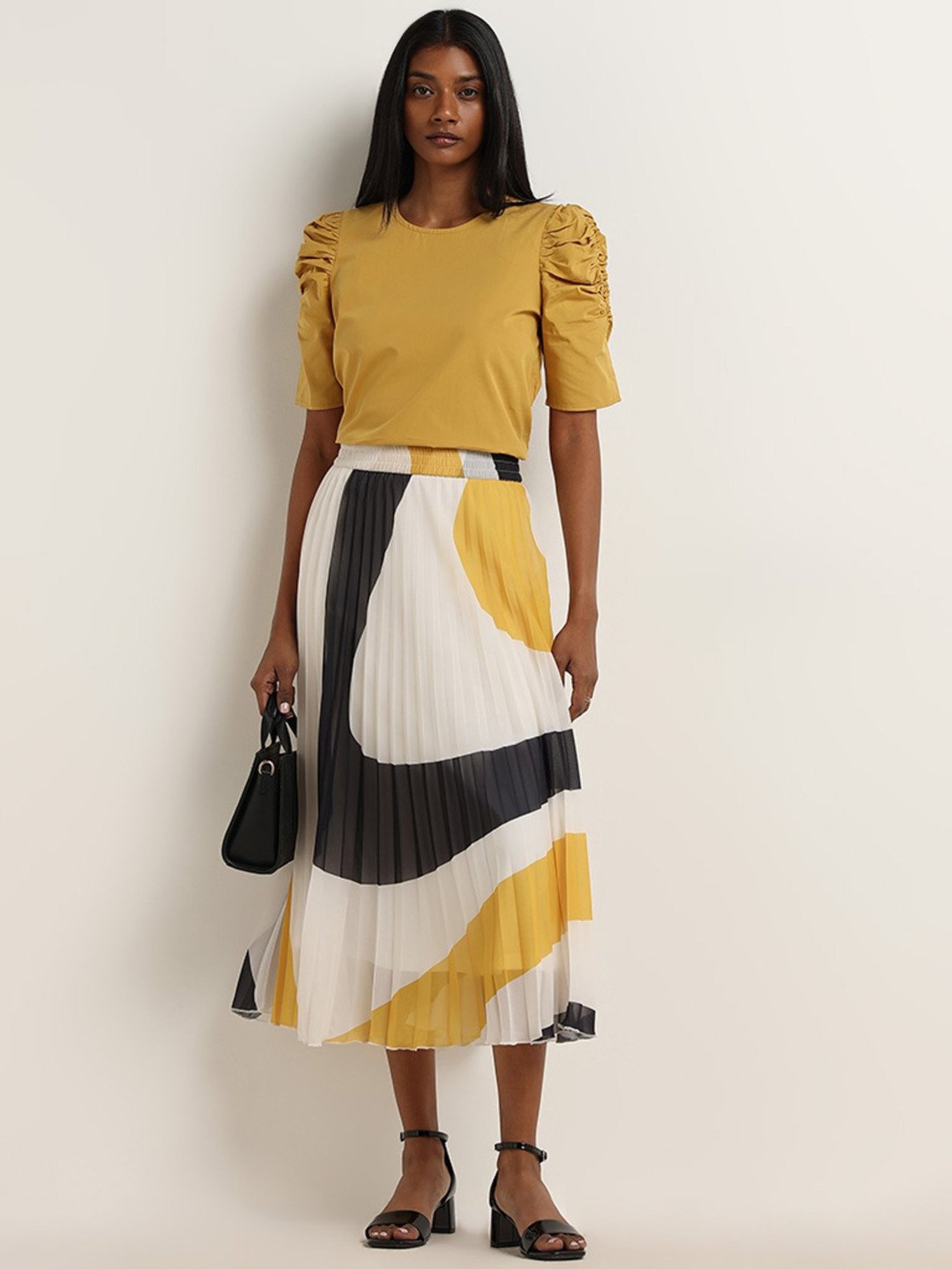 Wardrobe by Westside Mustard Ruched Cotton Top