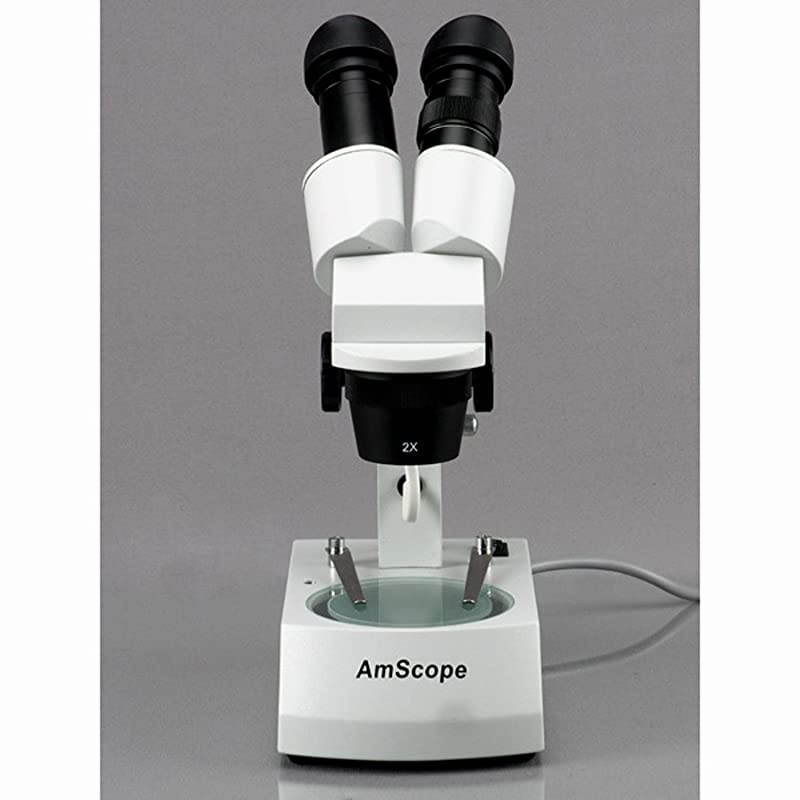 SE305-A Binocular Stereo Microscope, WF10x Eyepieces, 10X and 30X Magnification, 1X and 3X Objectives, Upper and Lower Halogen Lighting, Reversible Black/White Stage Plate, Arm Stand, 120V