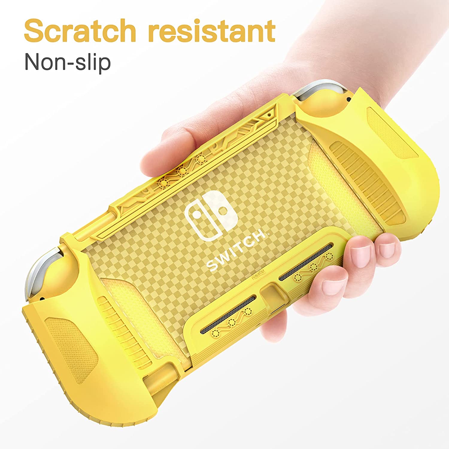HEYSTOP Case Compatible with Nintendo Switch Lite, with Tempered Glass Screen Protector and 6 Thumb Grip, TPU Protective Cover for Switch Lite with Anti-Scratch/Anti-Dust (Yellow)