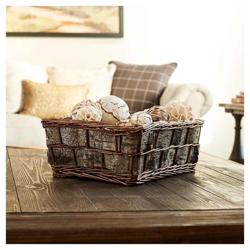 Household Essentials Birch Bark Decorative Wicker Basket Brown