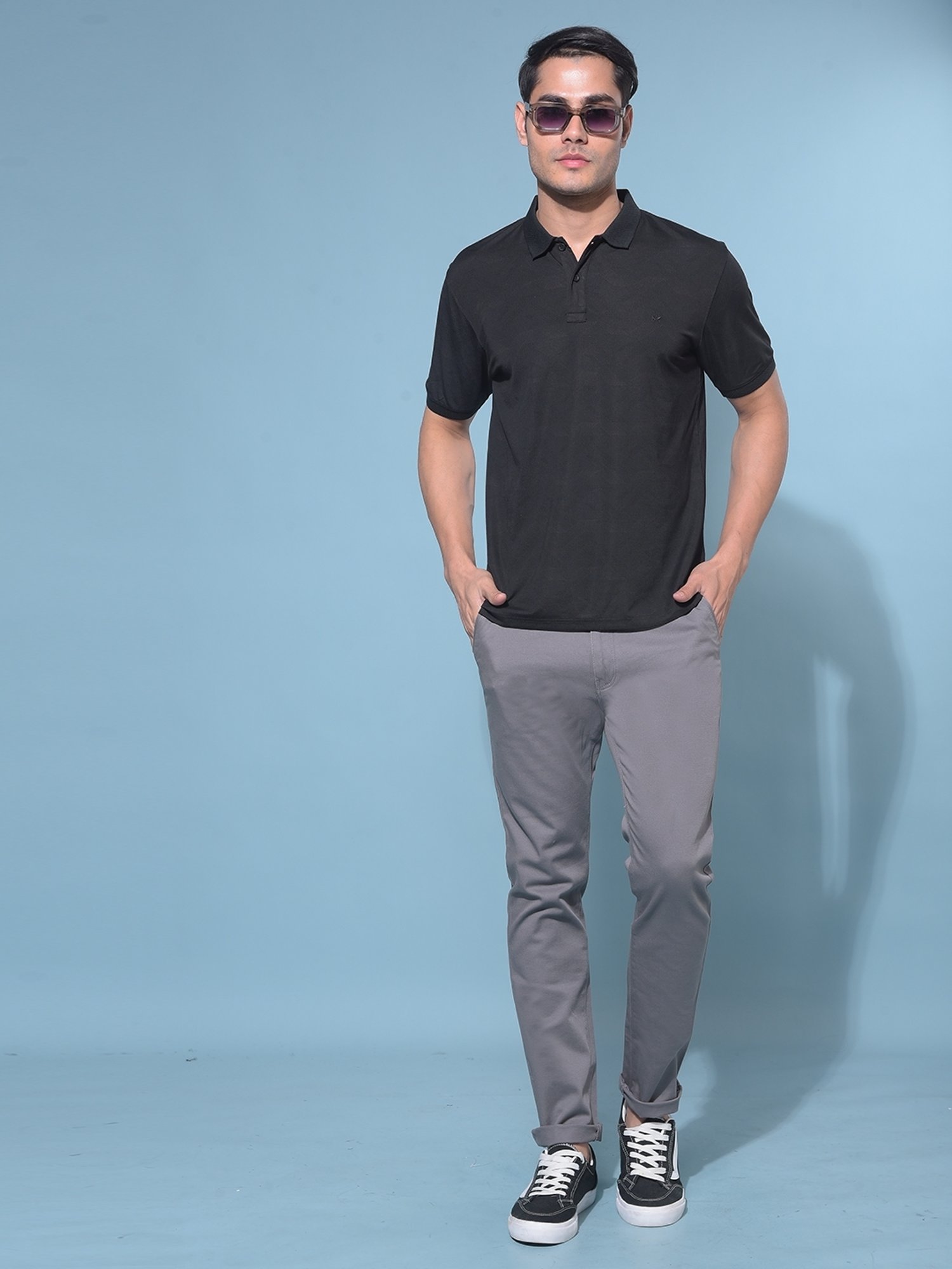 Crimsoune Club Black Slim Fit Printed Polo T-Shirt