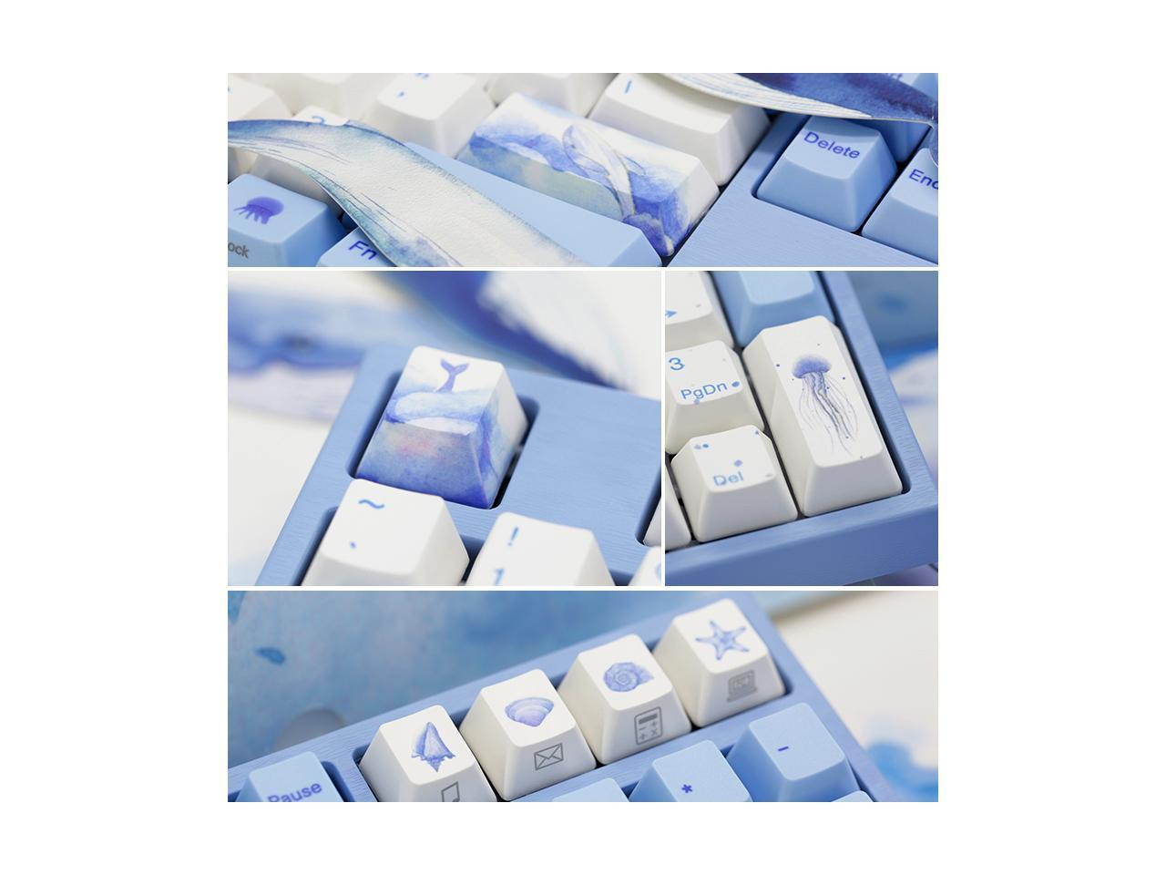 Varmilo Gaming 87 Key Cherry Red Mx Switches Blue Whale Theme White Keycaps and Blue Keycaps Dye Sublimation Printing Mechanical Gaming Keyboard MA87, PBT Keycaps