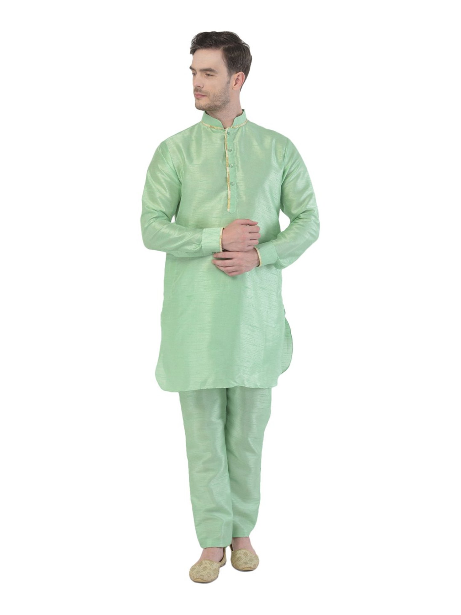 SG RAJASAHAB Green Printed Kurta & Pant Set With Jacket