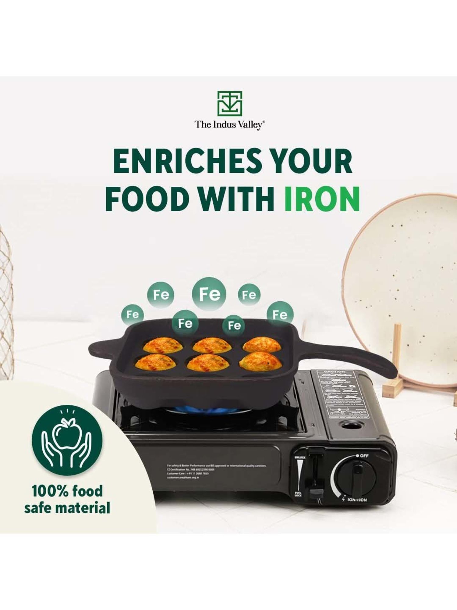 The Indus Valley Black Cast Iron 18.03 cm Paddu Pan With Long Handle