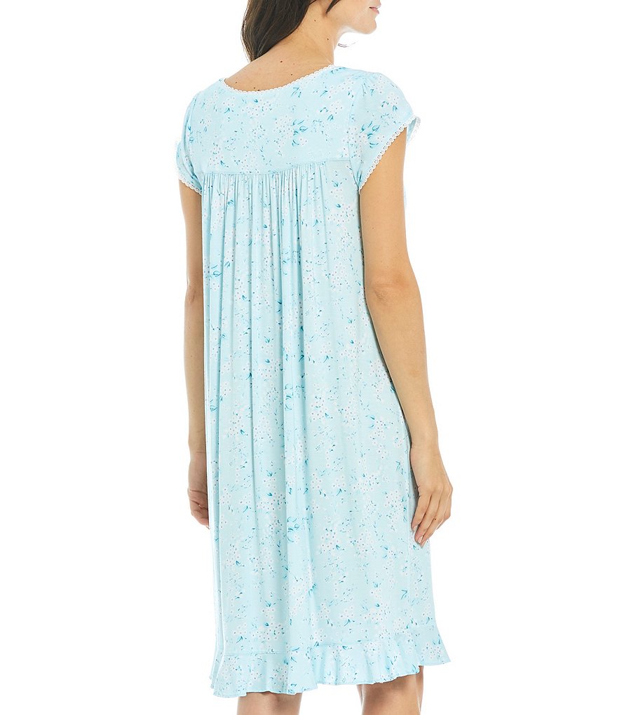 Eileen West Floral Print Jersey Knit Cap Sleeve Square Neck Waltz Nightgown