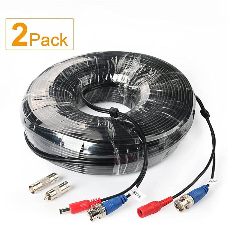 2Pack 100Feet BNC Vedio Power Cable Pre-Made Al-in-One Camera Video BNC Cable Wire Cord for Surveillance CCTV Security System with Connectors(BNC Female and BNC to RCA)