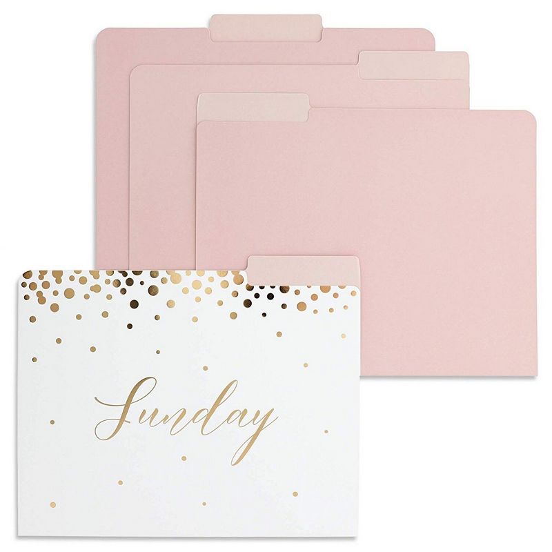 12-Pack Decorative File Folders, Monday to Sunday, Pink & Gold Foil Polka Dots, 9 x 11.5"