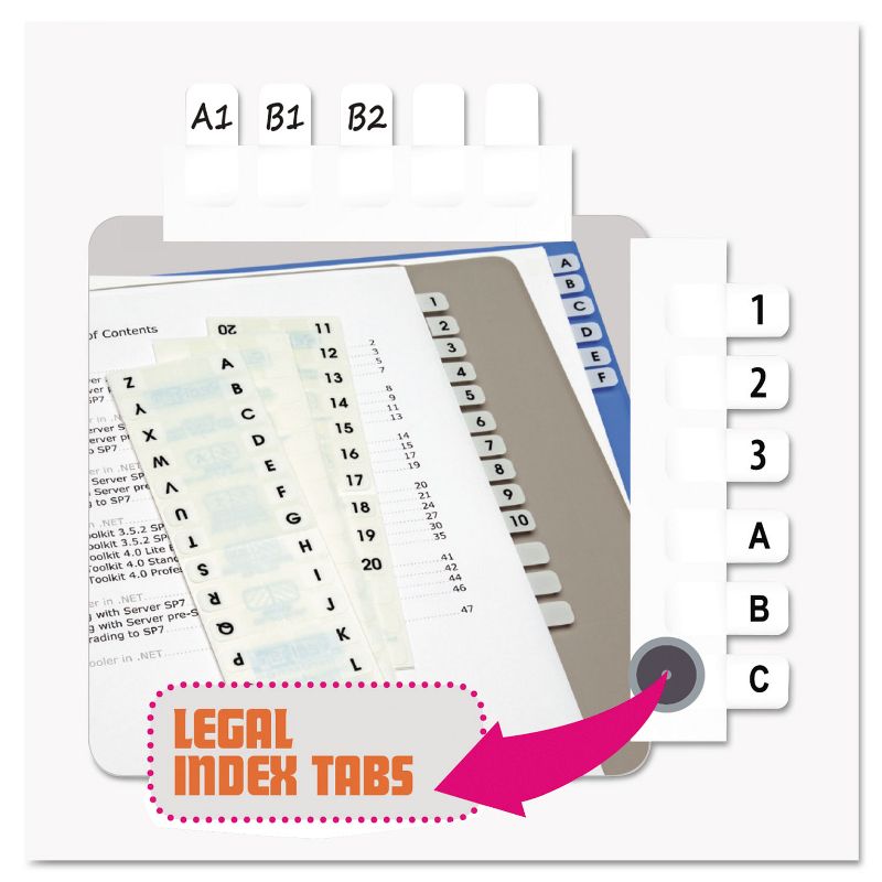 Redi-Tag Side-Mount Self-Stick Plastic A-Z Index Tabs 1 inch White 104/Pack 31005