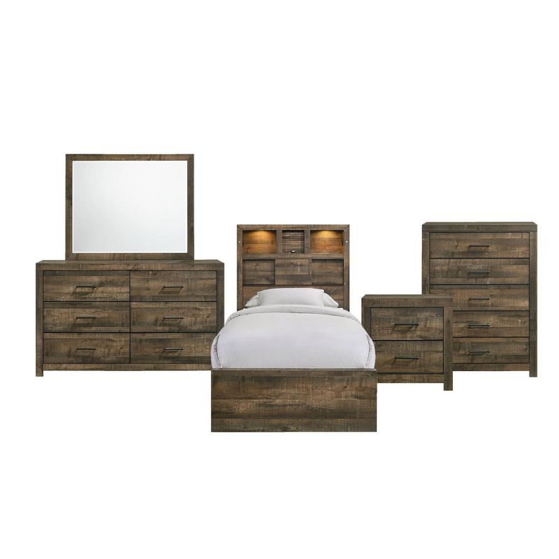 4pc Full Beckett Bookcase Panel Bedroom Set with Bluetooth Walnut - Picket House Furnishings
