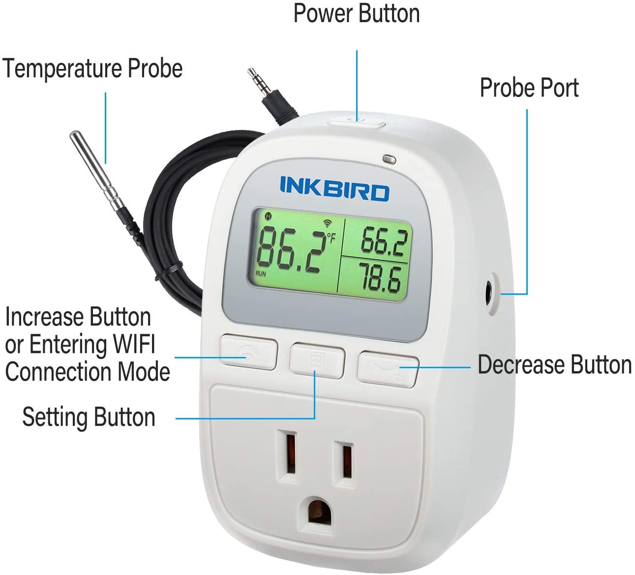 Inkbird Smart Digital WiFi Temperature Controller 120VAC 1200W Heater or Cooler Thermostat Homebrewing Reptiles Terrarium Greenhouse Heat Mat C929