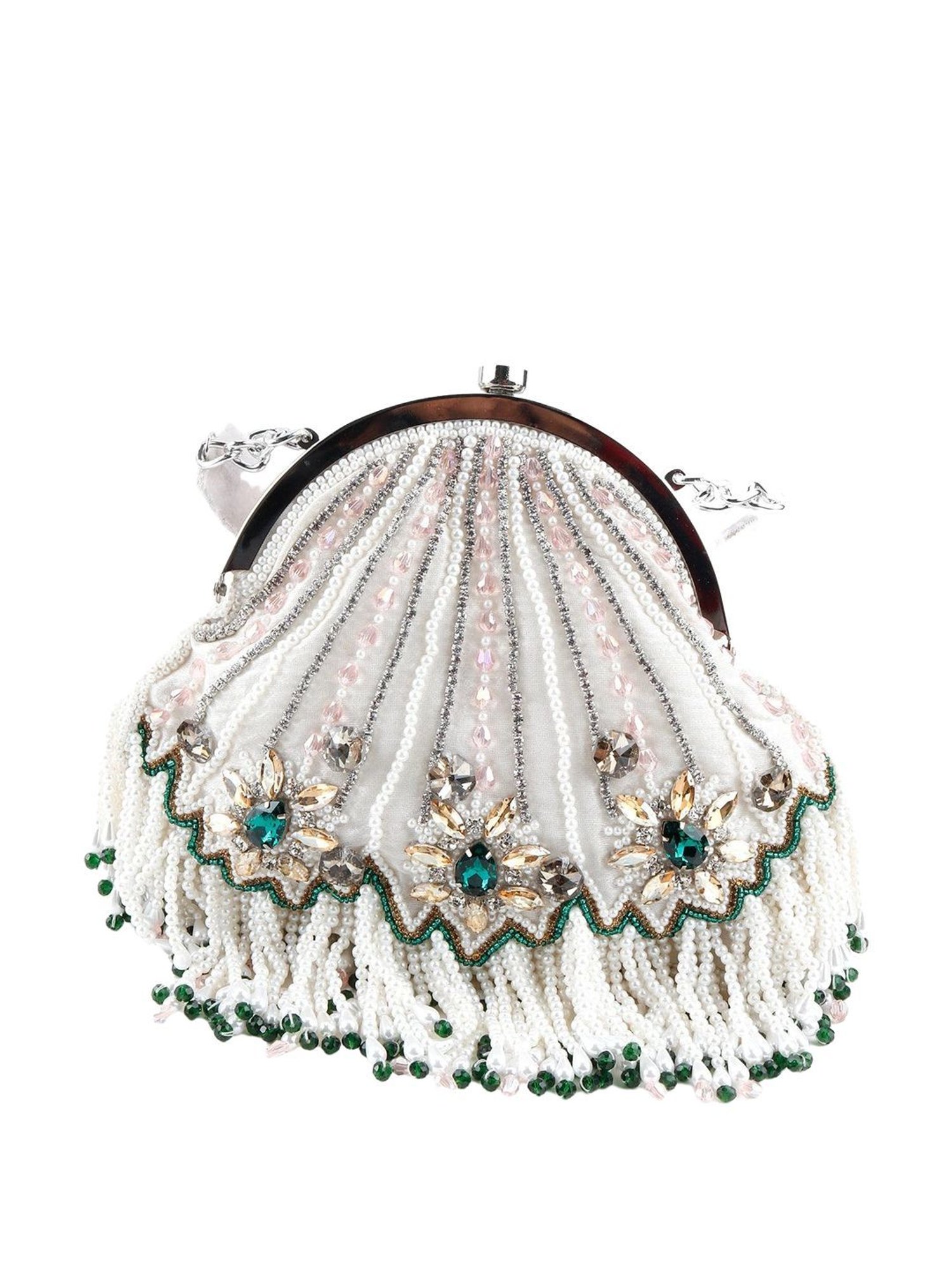 Odette White Embellished Handbag