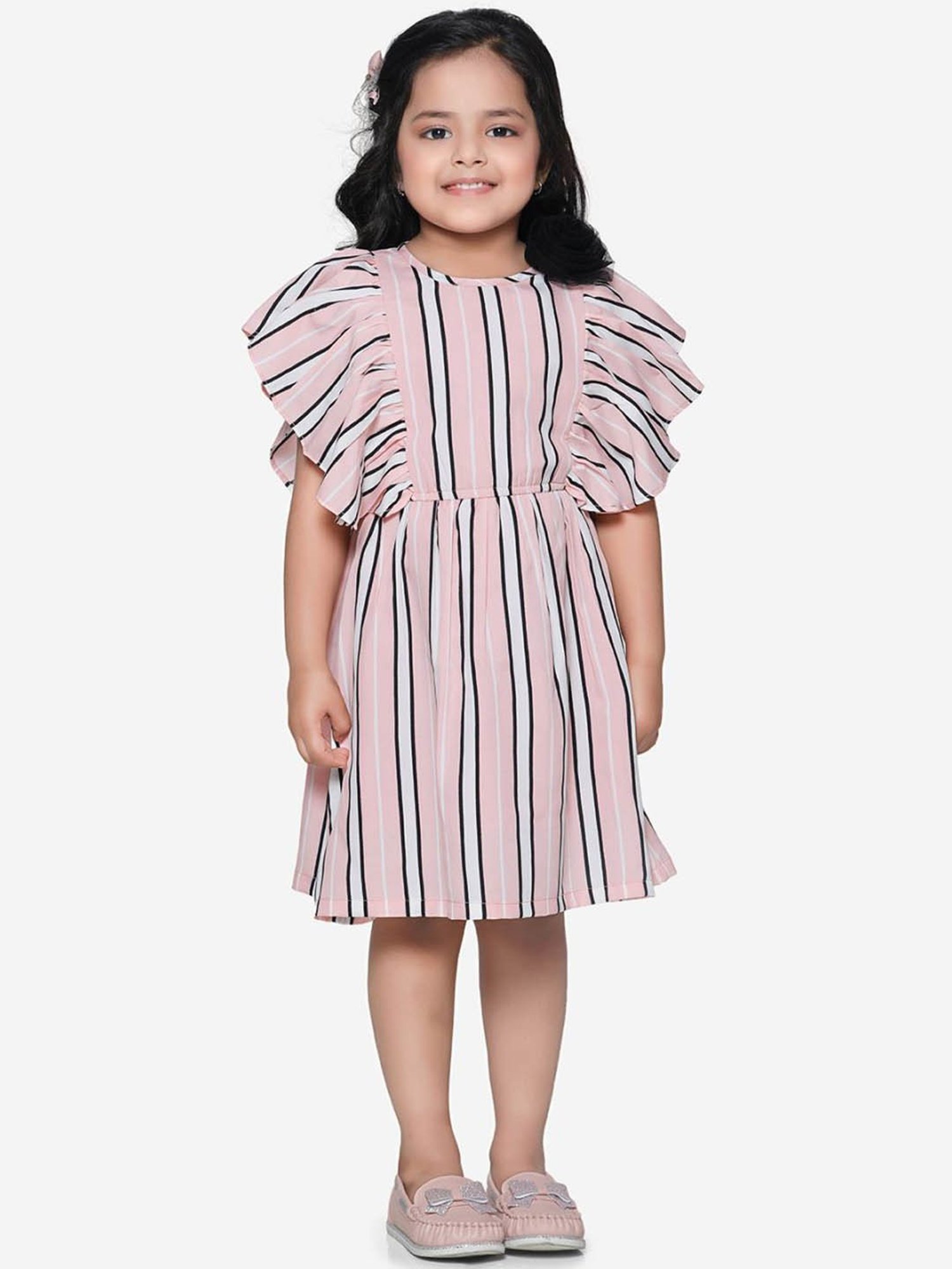 LilPicks Kids Pink & Black Striped Dress