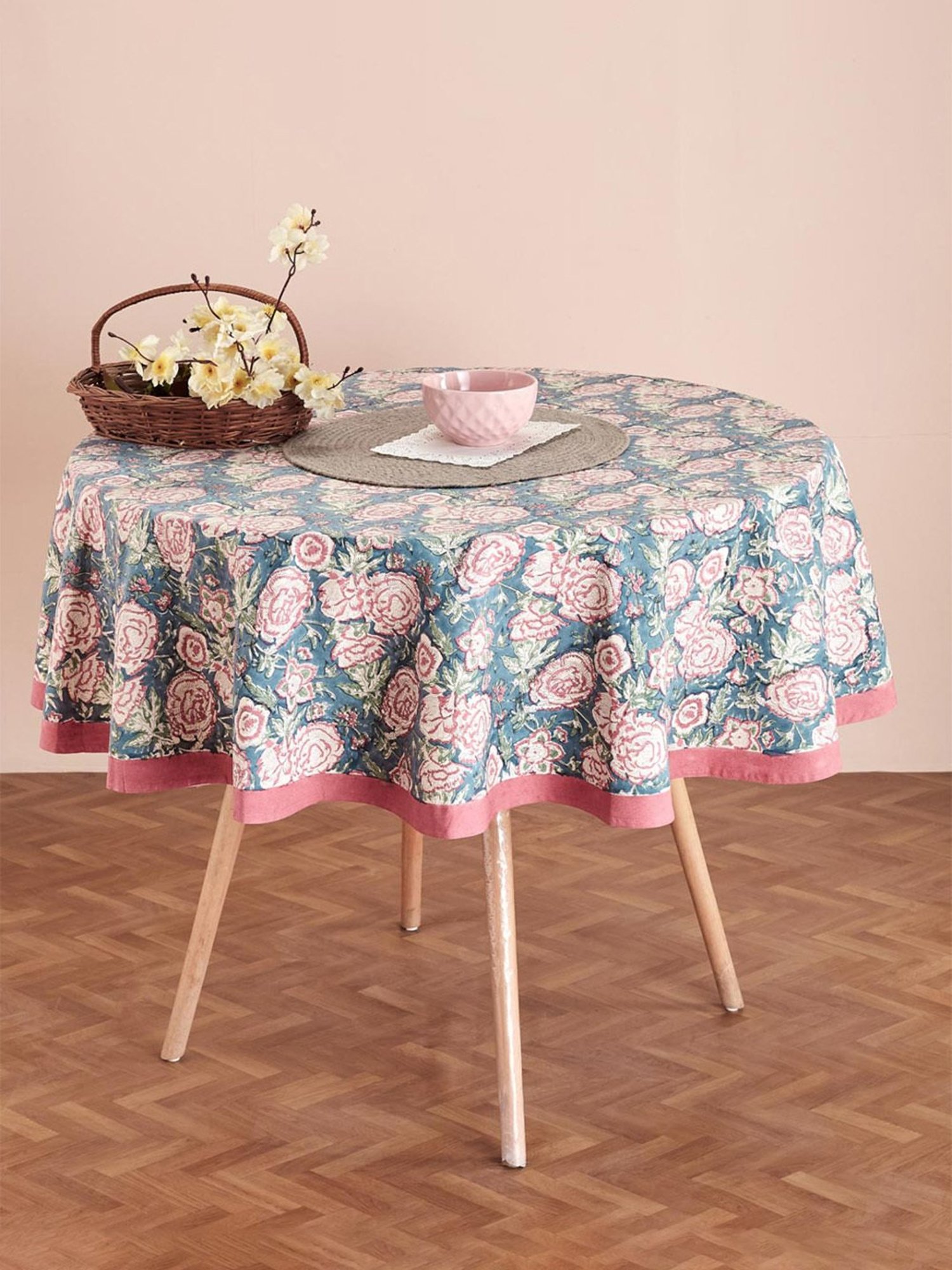 Fabindia Multicolor Cotton 116 TC 163 GSM Gulab Khas Round Dining Table Cover - Set of 6