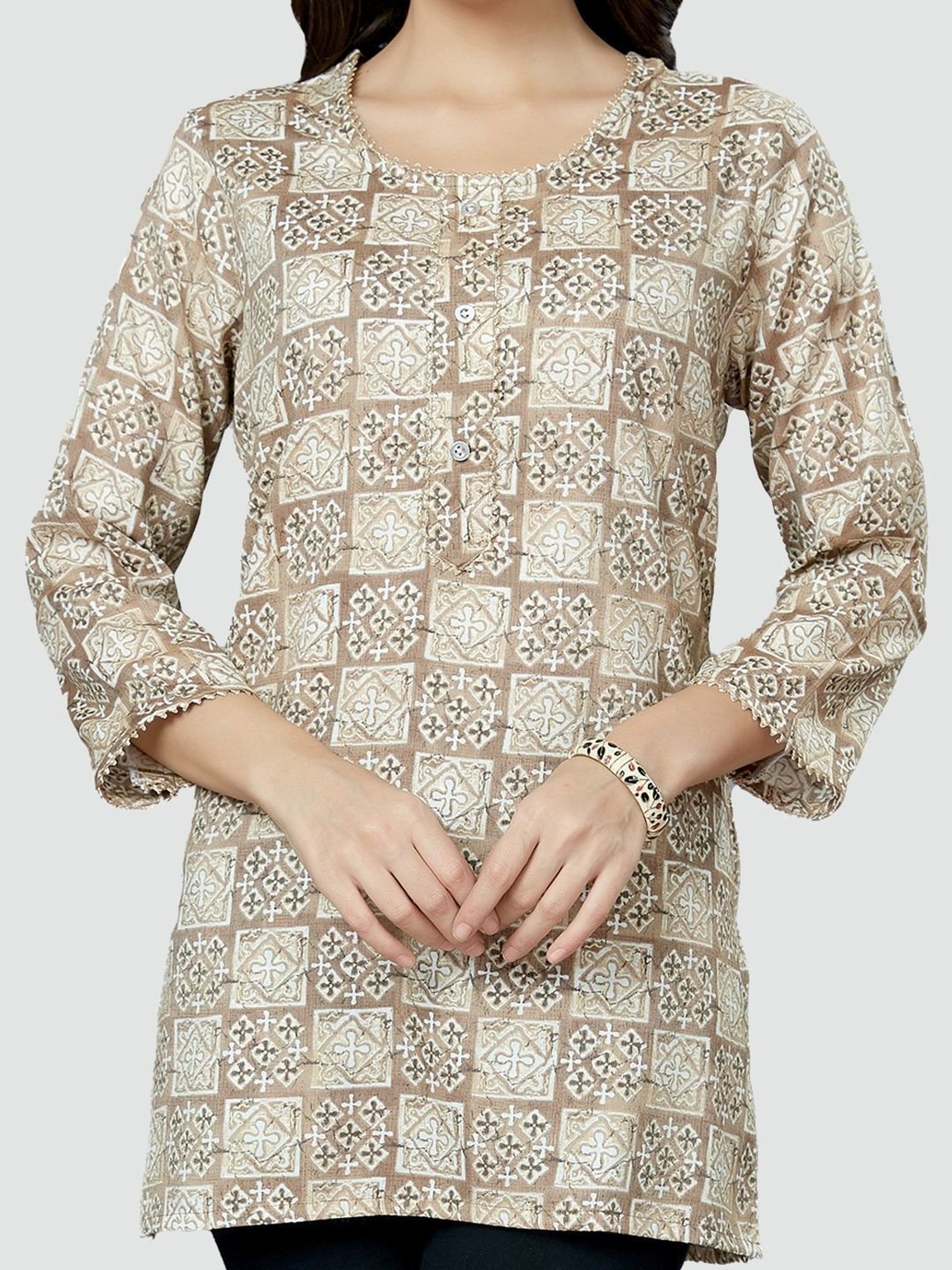 Saree Swarg Beige Printed Tunic