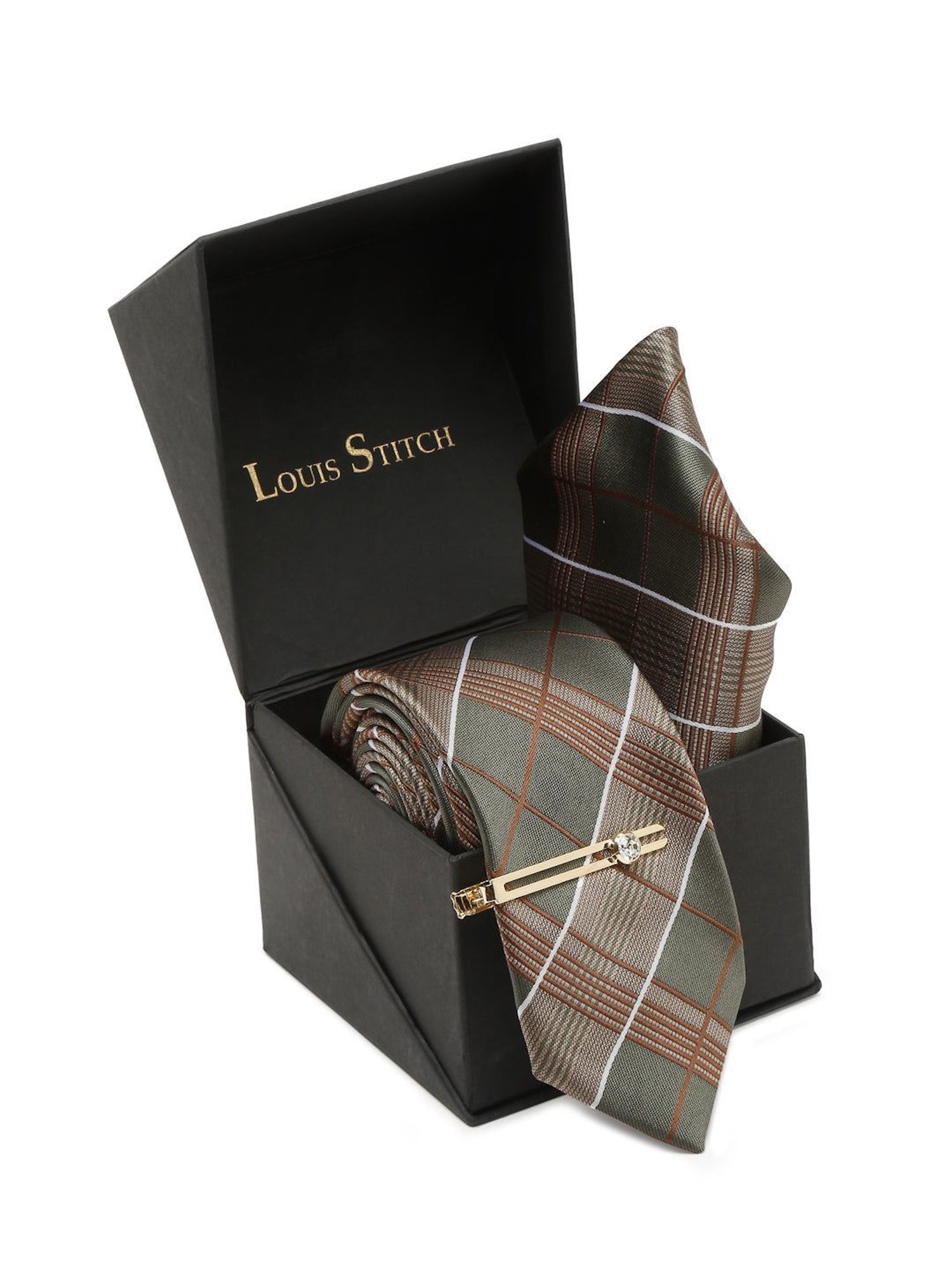 Louis Stitch Green Checks Necktie Gift Set - Set of 3