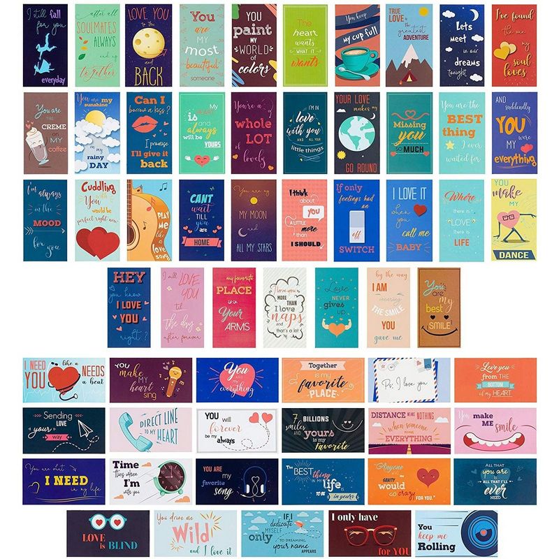 60-Pack Romantic Inspirational Lunch Box Love Notes for Husband, Wife, Adults, 60 Card Designs, 2 x 3.5 inches