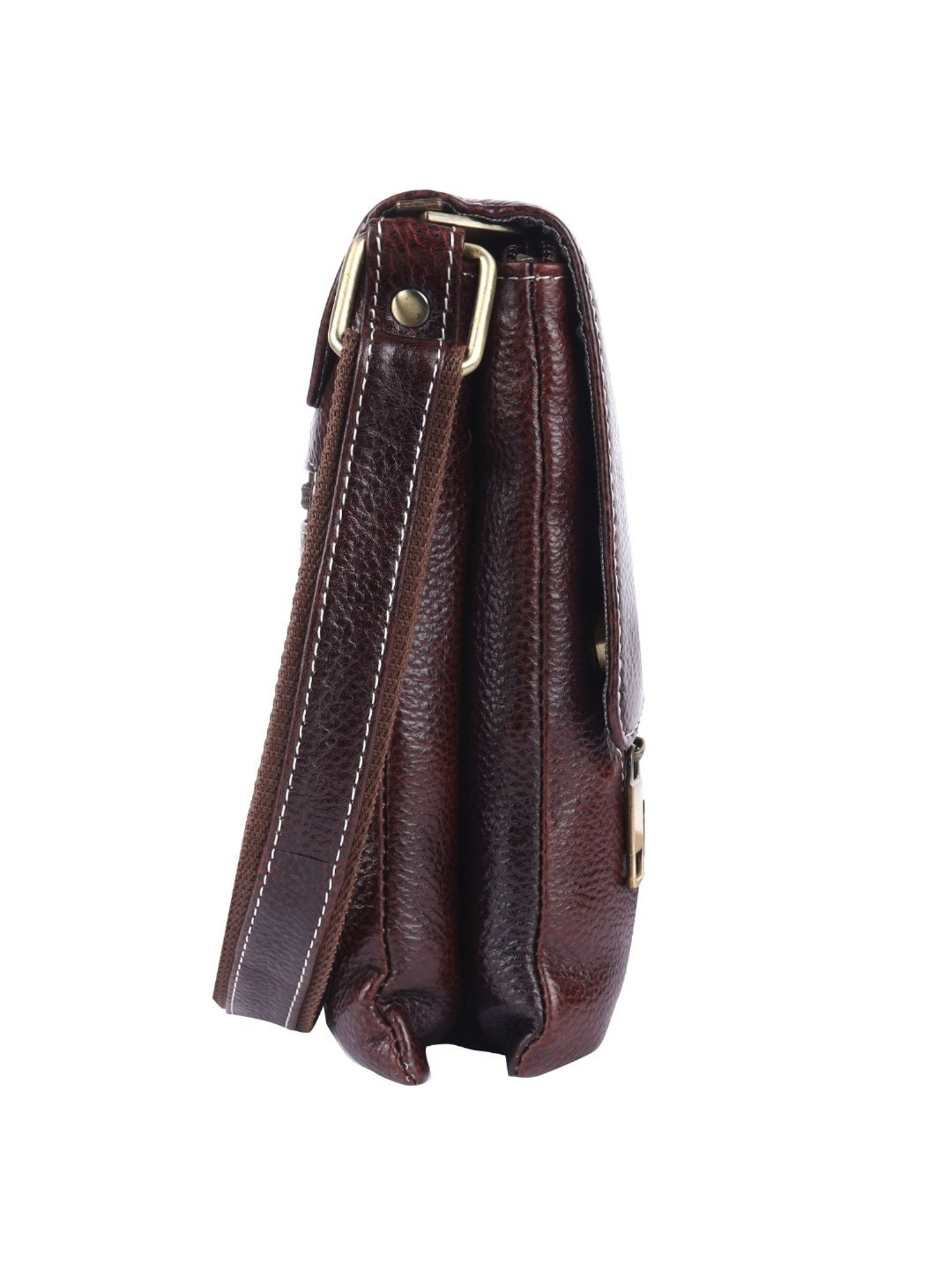 HiLEDER Brown Textured Small Leather 8 inch Cross Body Bag