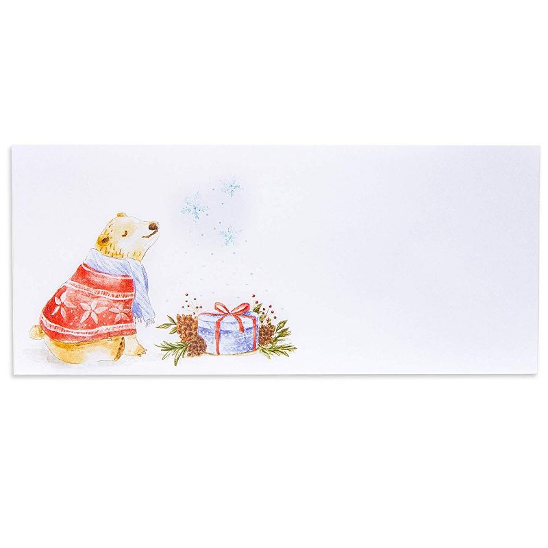 Sustainable Greetings 100-Pack #10 Size Holiday Christmas Envelopes, Winter Bear Theme (9.5 x 4.15 In)