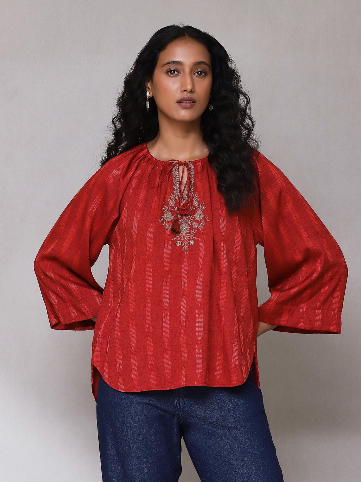 aarke Ritu Kumar Red Embroidered Top