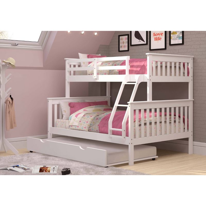 Twin/Full Mission Bunk Bed with Trundle Bed White - Donco Kids