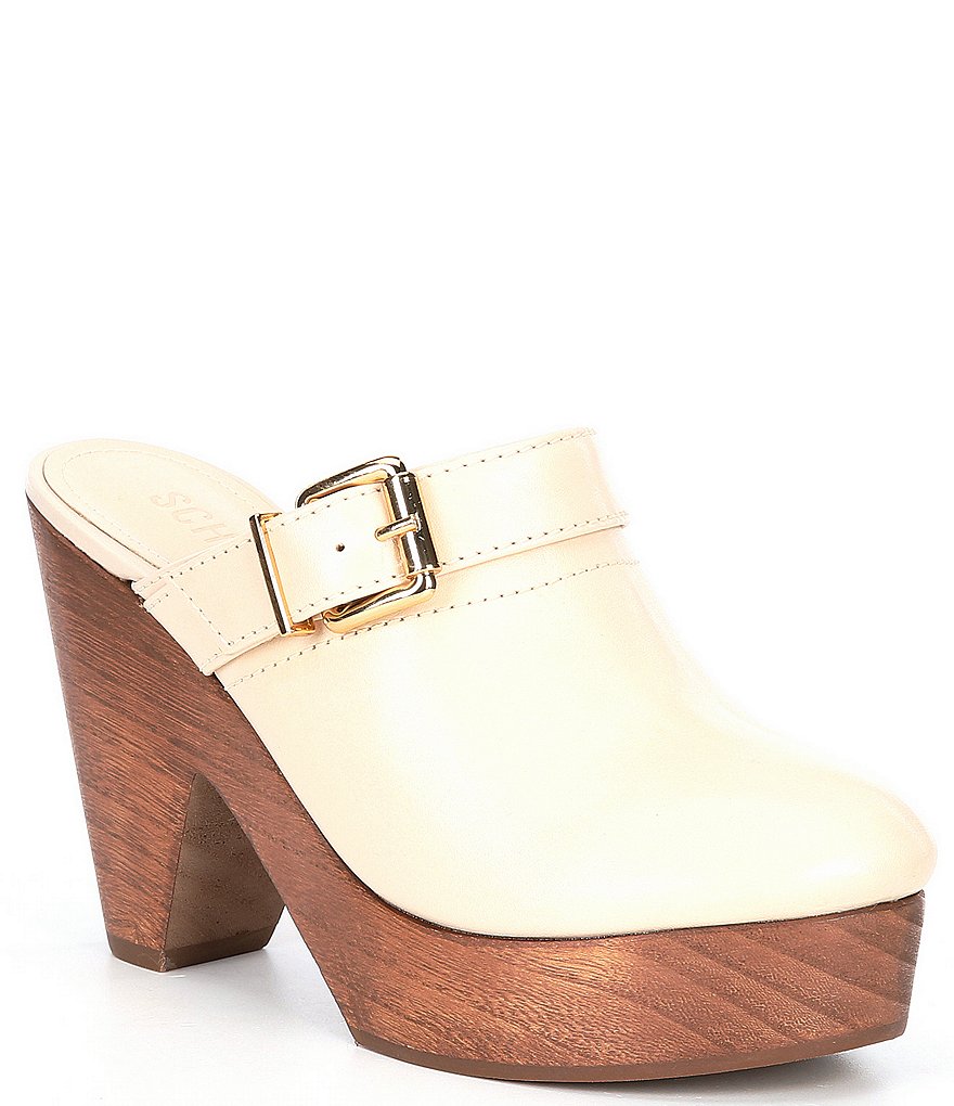 Schutz Nikyta Leather Buckled Strap Platform Mule Clogs