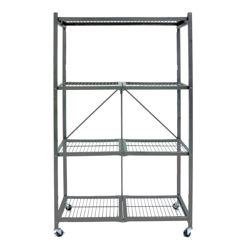 Origami Wheeled 4-Shelf Folding Steel Wire Shelving Pewter, 2 Pack (21"x36"x60")