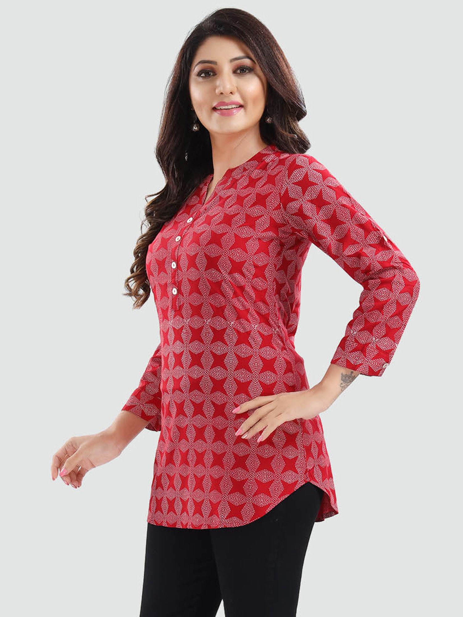 Saree Swarg Red Printed Tunic