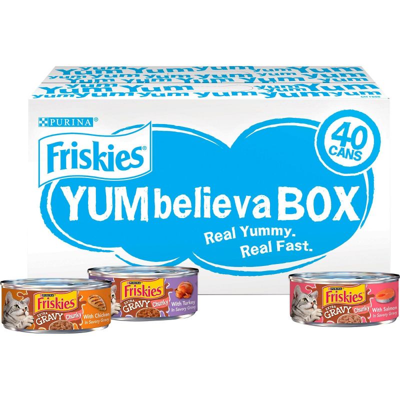 Friskies Yum Believa-Box Yum-azing Extra Gravy Chunky Poultry & Seafood Wet Cat Food Variety Pack - 5.5oz/40ct
