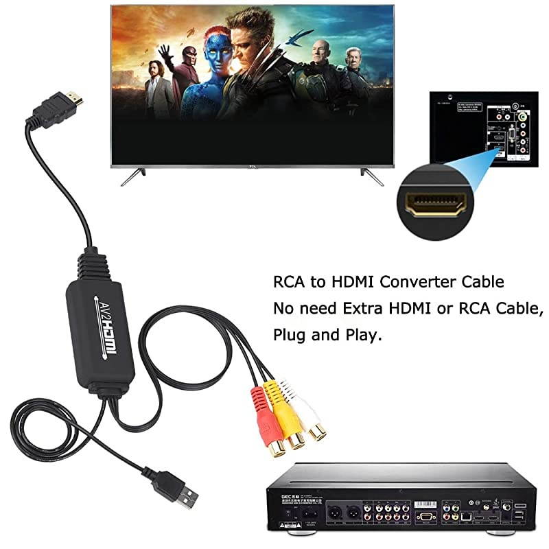 to HDMI Converter to HDMI Cable AV 3CVBS Composite Audio Video to 1080P HDMI Adapter Supporting PAL NTSC for PC Laptop Xbox PS3 PS4 TV STB VHS VCR Camera DVD Female to Male
