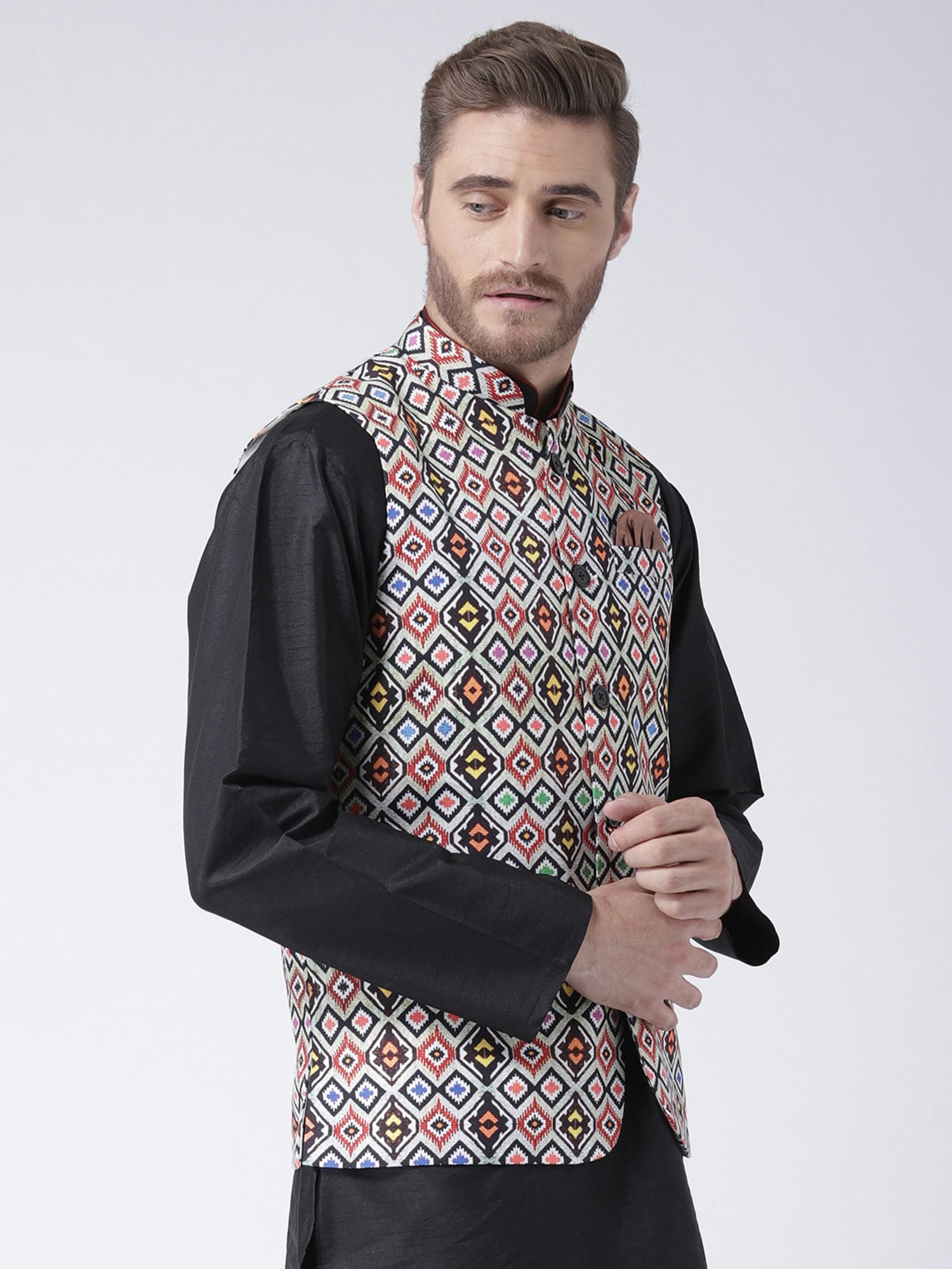 Hangup Plus Multicolor Regular Fit Printed Nehru Jacket