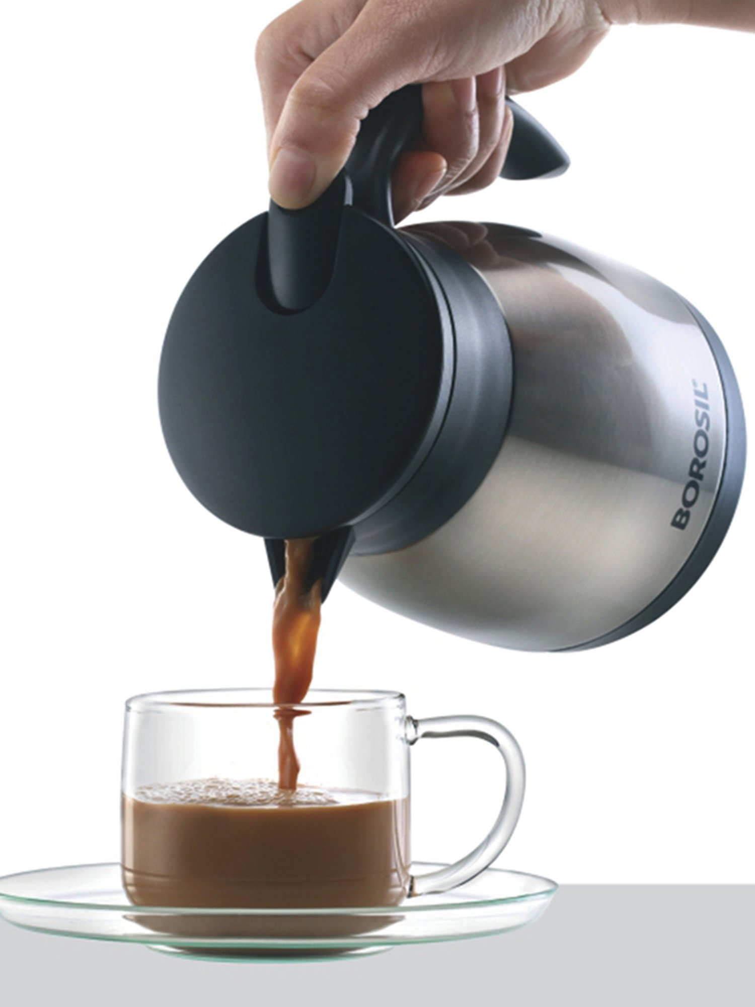 Borosil Silver Stainless Steel Teapot Vacuum Insulated - 750 ml