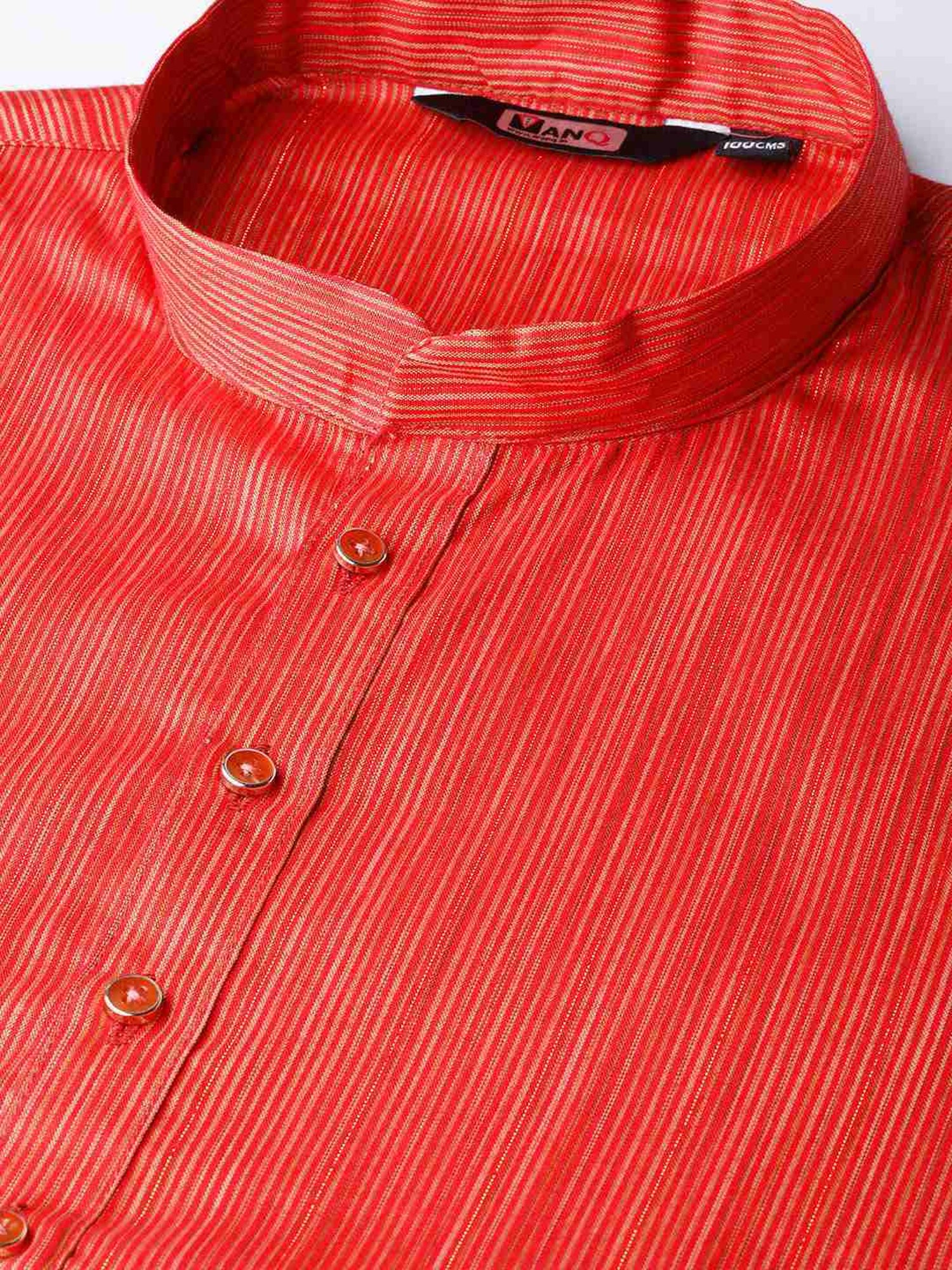 ManQ Red Pure Cotton Regular Fit Printed Kurta