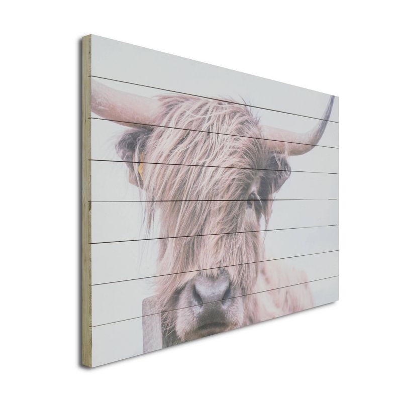 24" x 36" Highland Cow Print on Planked Wood Wall Sign Panel Brown - Gallery 57