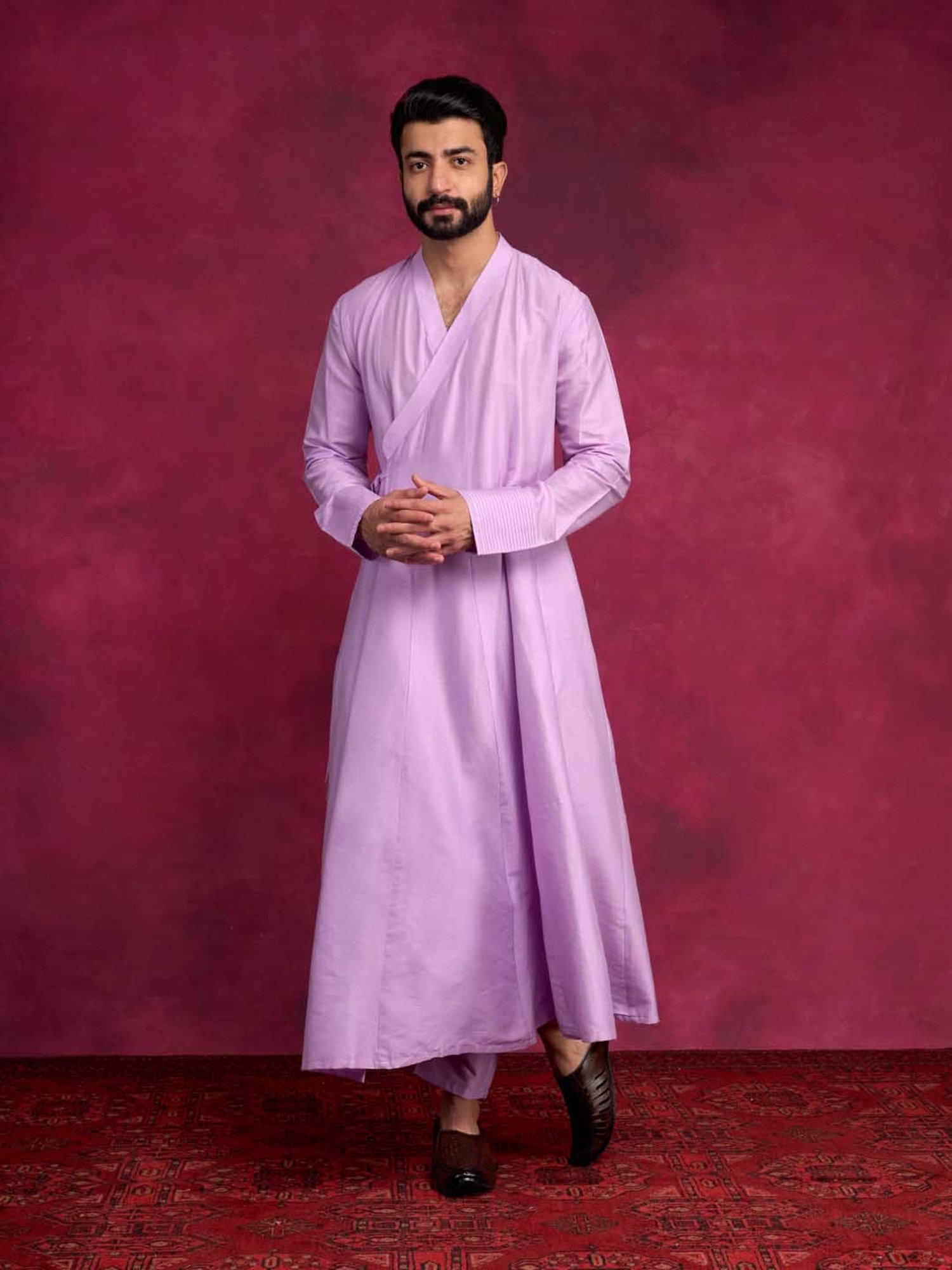 Abhishti Lavender Comfort Fit Paneled Angrakha Kurta & Straight Pants Set