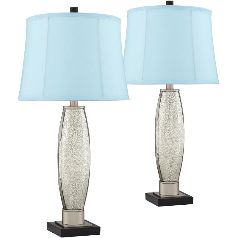 Regency Hill Landro Mercury Glass Blue Softback Table Lamps Set of 2
