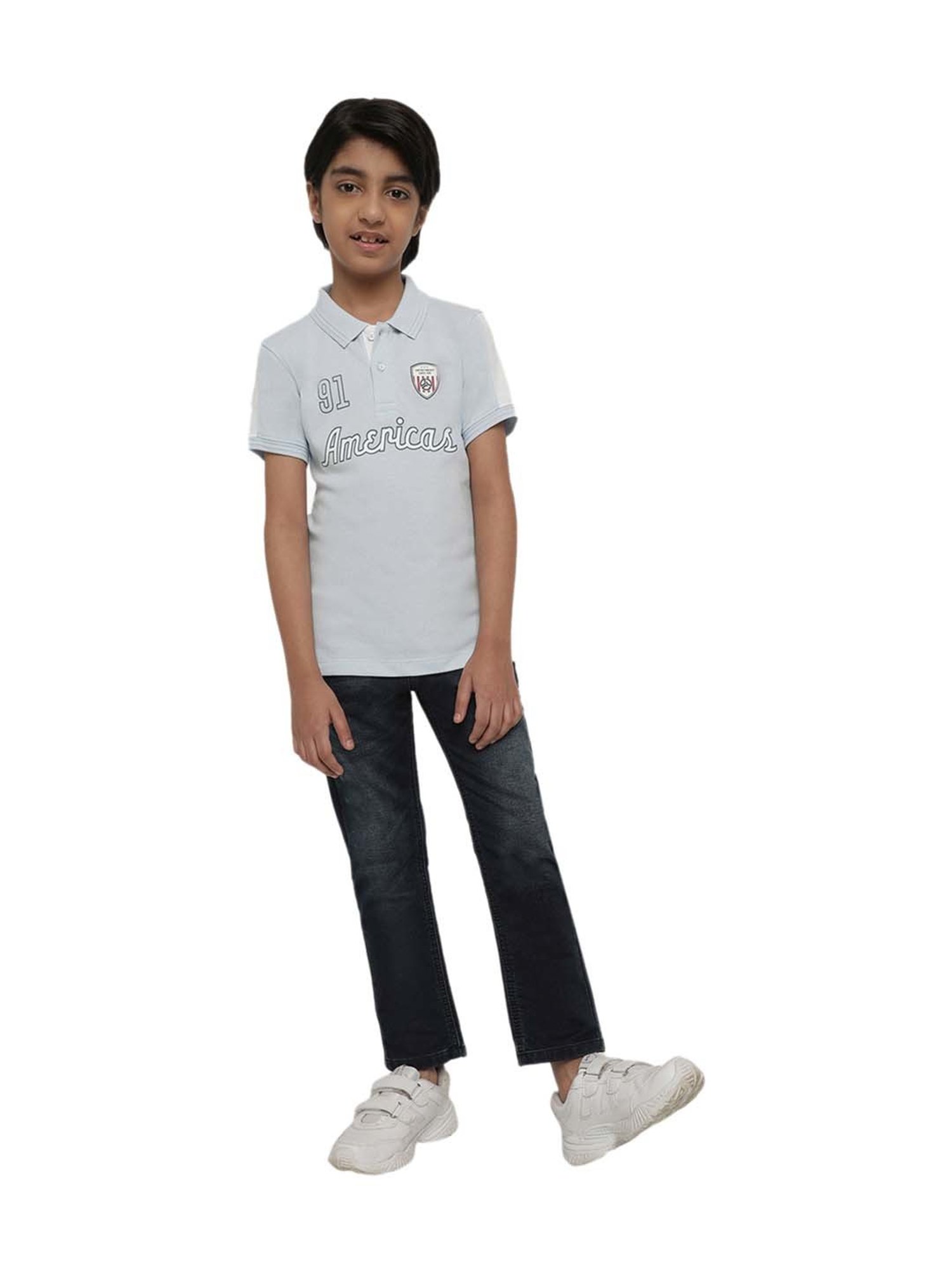 Octave Boys Blue Cotton Printed Polo T-Shirt