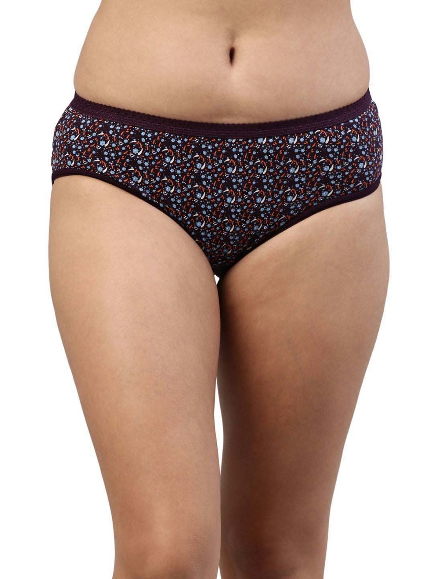 FEELINGS Black & Brown Cotton Printed Hipster Panties - Pack of 6