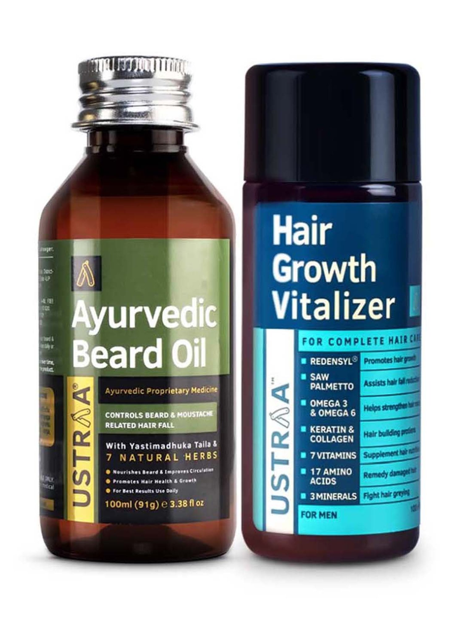 Ustraa Ayurvedic Beard Growth Oil & Hair Growth Vitalizer Combo