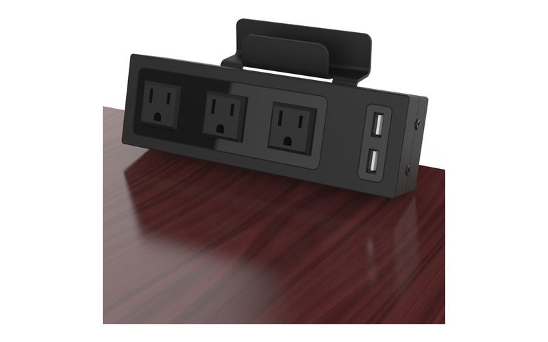 ChargeTech Desktop Outlets Power Strip - 3 x AC Power, 2 x USB - 15 A Current - 120 V AC, 230 V AC Voltage - 2000 W - Desktop - Black