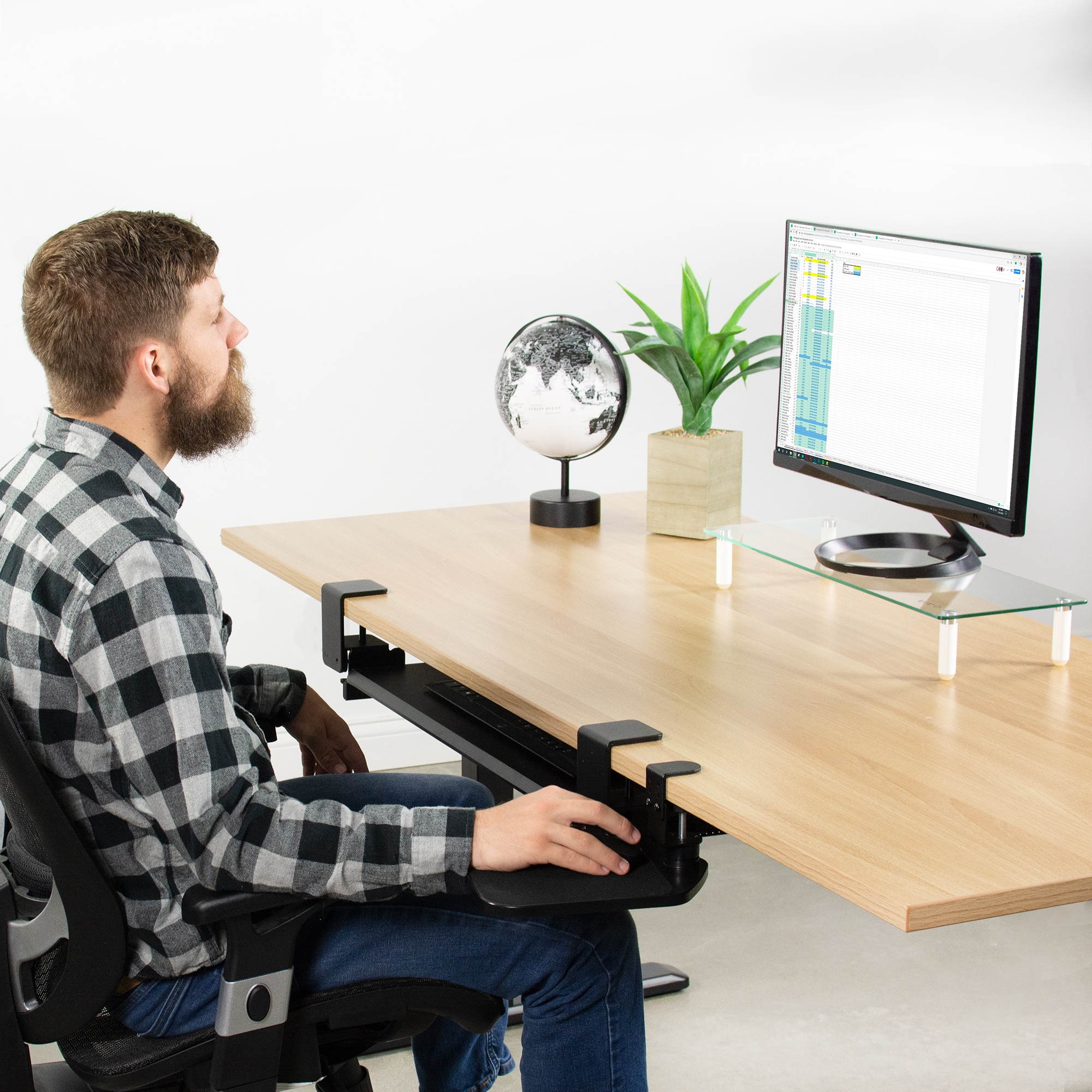 VIVO Black Desk Clamp Adjustable Computer Mouse Pad and Device Holder Extended Rotating Platform Tray (MOUNT-MS01A)