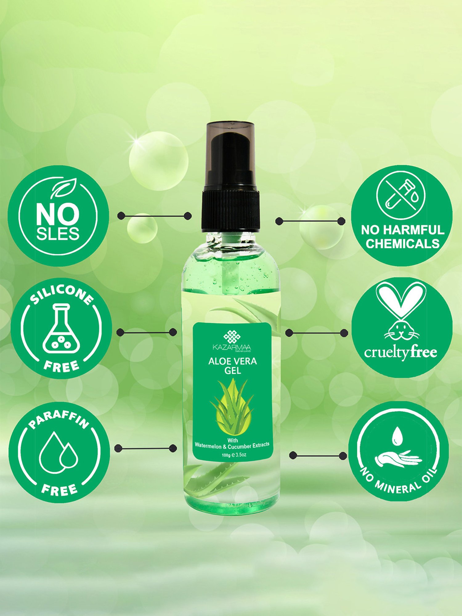 Kazarmaa Aloe Vera Gel with Watermelon & Cucumber Extracts - 100 gm