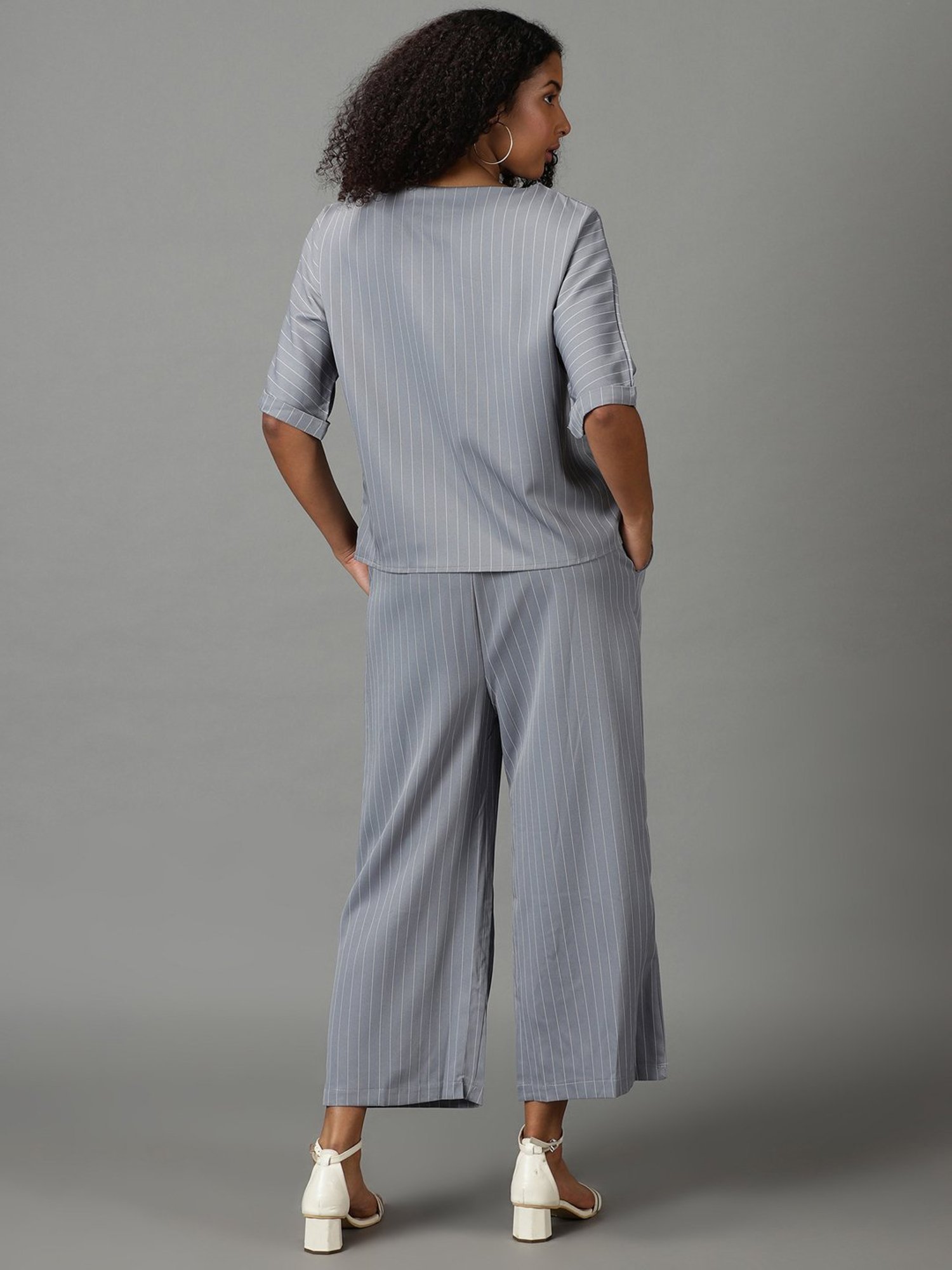 SHOWOFF Grey Striped Top With Trousers