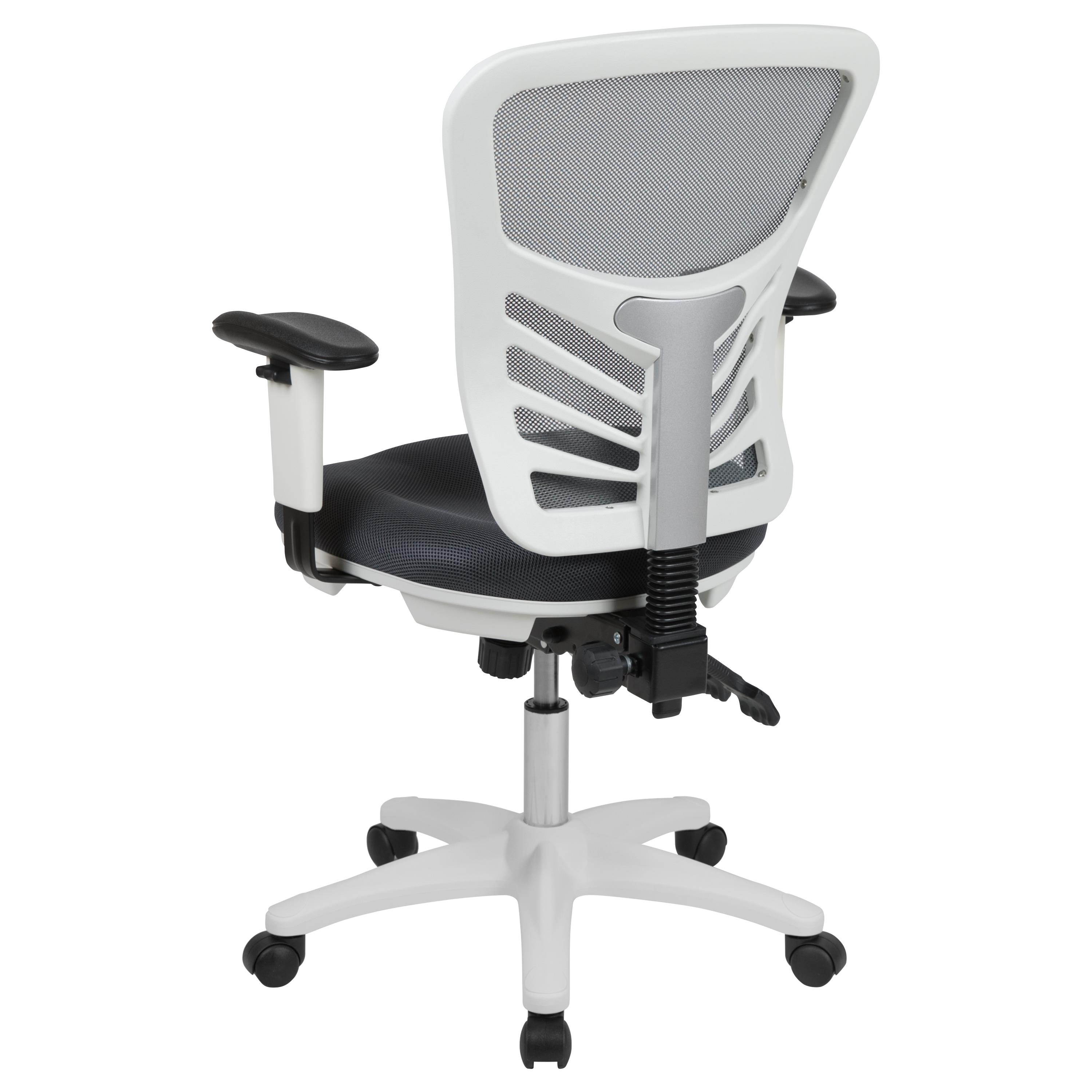 Mid-Back Dark Gray Mesh Multifunction Executive Swivel Ergonomic Office Chair with Adjustable Arms and White Frame