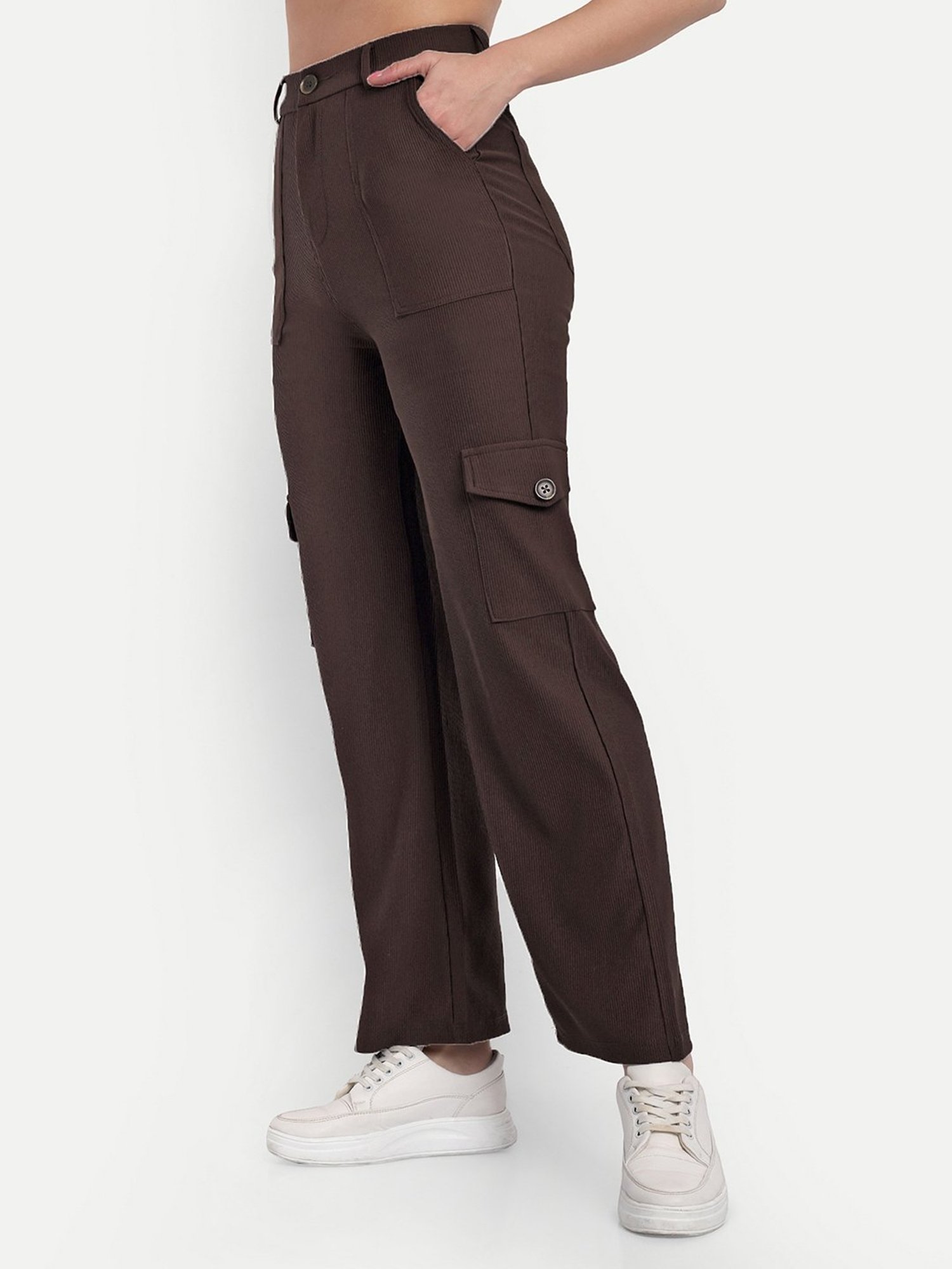 Broadstar Brown Straight Fit High Rise Cargo Pants