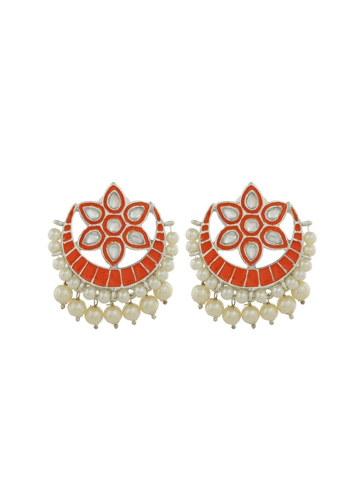 Estele Rhodium-Plated Ravishing Kundan Drop Earrings