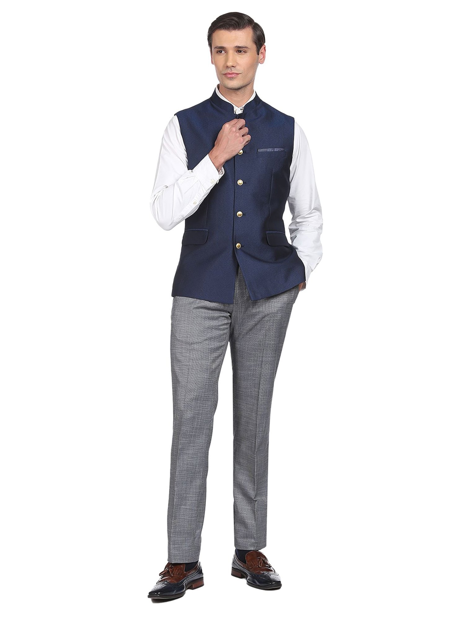 AD by Arvind Navy Mandarin Collar Nehru Jacket