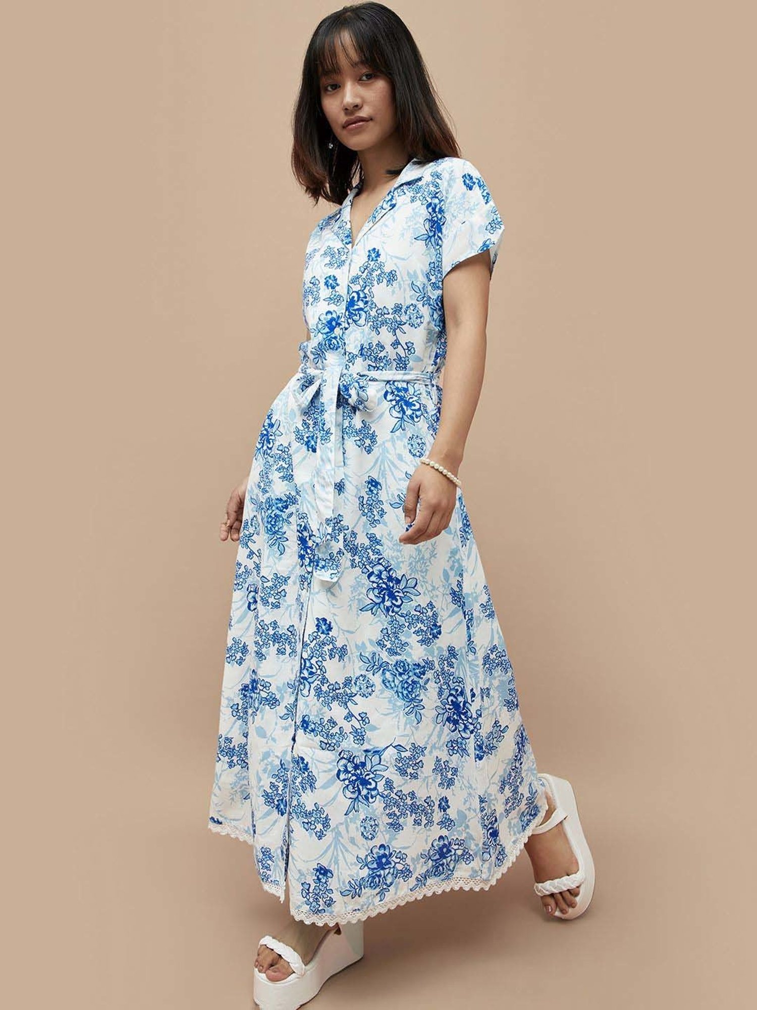 Colour Me by Melange White Printed Maxi Dress