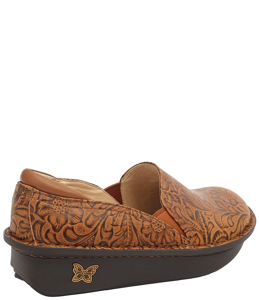Alegria Debra Embossible Tawny Print Leather Clogs