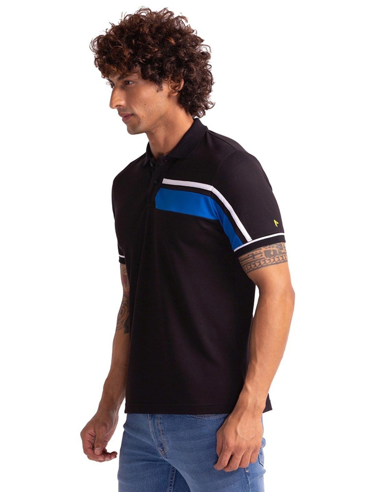 Parx Black Regular Fit Printed Polo T-Shirt