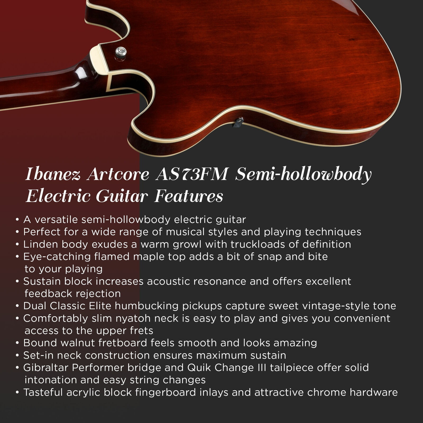 Ibanez Artcore AS73FM Semi-Hollow Electric Guitar - Transparent Autumn Fade